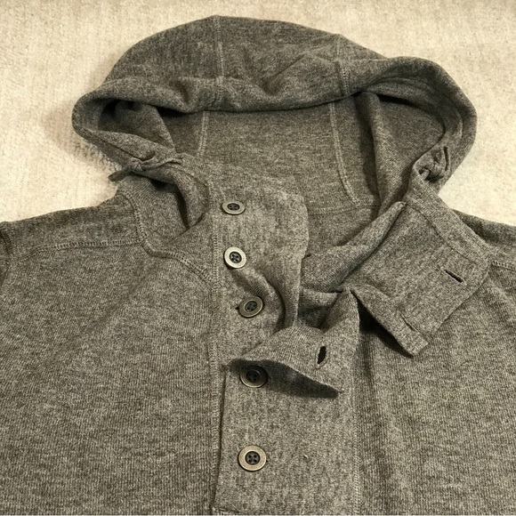 AllSaints Sweater Mens Large Pullover Button Front Alpha Hoody Gray Pocket - Picture 2 of 8